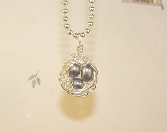 Fresh Water Pearl Wire Wrapped Birds Nest Necklace