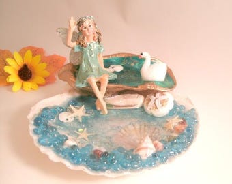 Sea shell ring dish with waving Fairy Girl