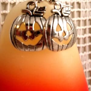 Pumpkin  Jack O Lantern Earrings Halloween Autumn and Dangle Fall Sterling silver wire Earrings