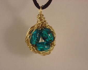 Glass Beaded Birds Nest necklace Pendant