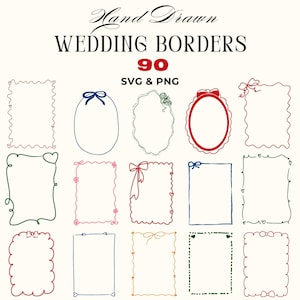 Whimsical Frames & Borders Wedding Clipart, Hand Drawn Frames, Digital Frames for Invite PNG, Wavy Border Clipart SVG, Save The Date Frames