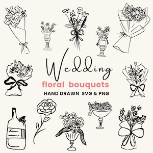 気まぐれな花束の要素の手描きクリップアート、結婚式の招待状とテンプレートのアイコン SVG と PNG、落書きの境界線とフレーム