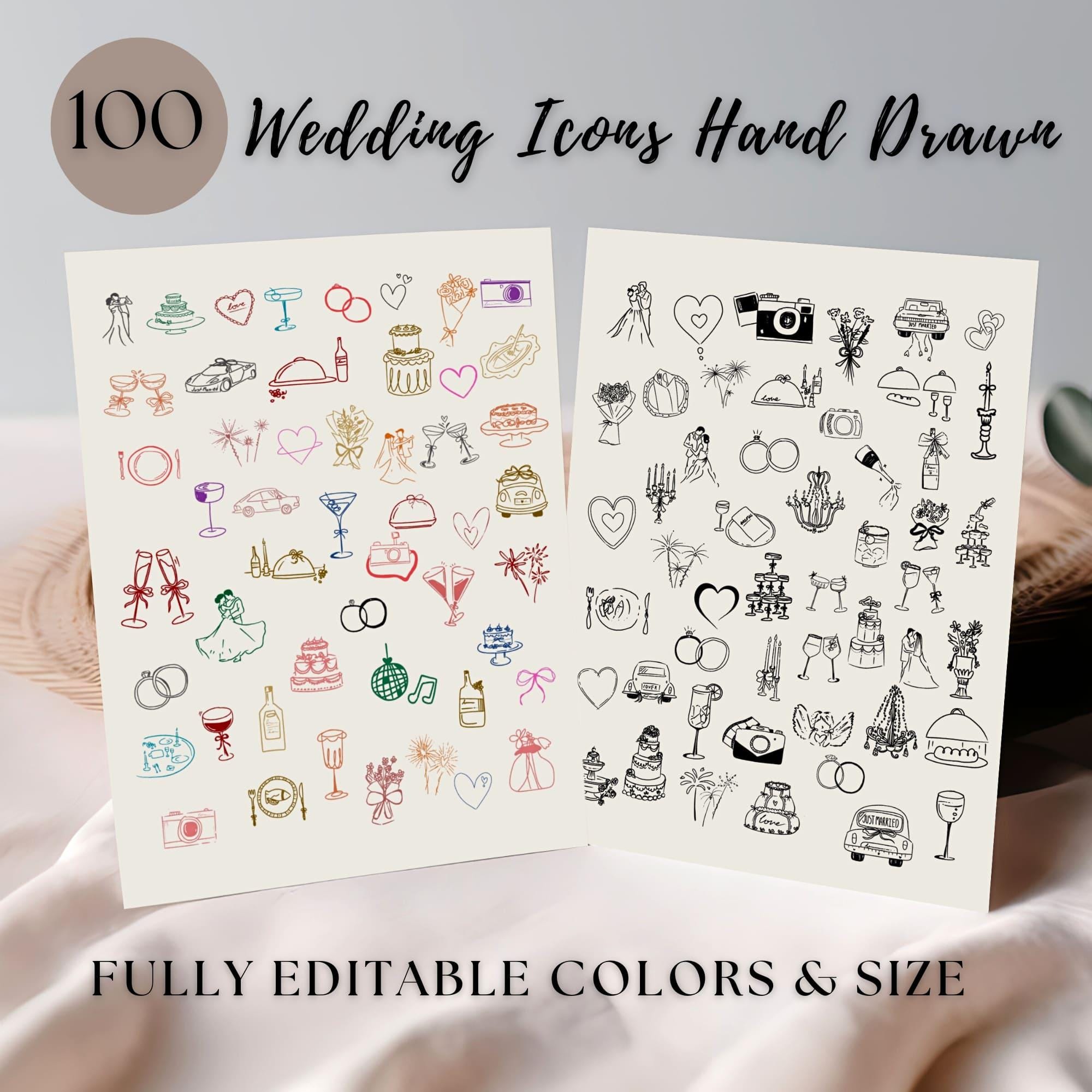 Hand Drawn Wedding Clipart Bundle: SVG & PNG Icons (digital Download ...