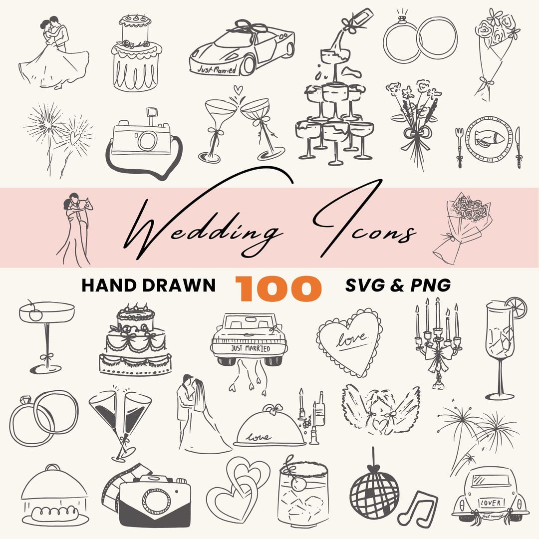 Hand Drawn Wedding Clipart Bundle: SVG & PNG Icons (digital Download ...