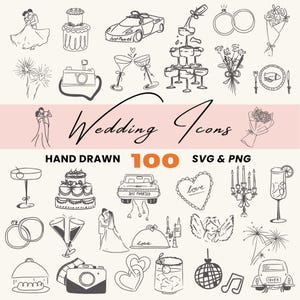 Whimsical Hand Drawn Wedding Clipart Bundle, SVG & PNG Digital Download, Hand Drawn Wedding Timeline Icons, Wedding Elements Illustrations