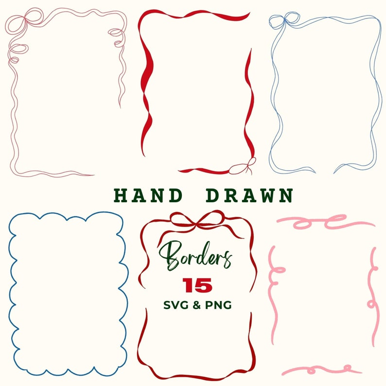 Whimsical Doodle Borders & Frames Clipart: Hand-drawn SVG/PNG (digital ...