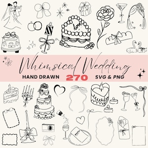Hand Drawn Wedding Timeline Icons Collection, Whimsical Clipart for Invitations, SVG & PNG Digital Download, Wedding Menu Clipart Bundle