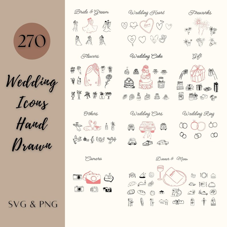 Hand Drawn Wedding Timeline Icons Clipart: SVG & PNG Digital Download ...