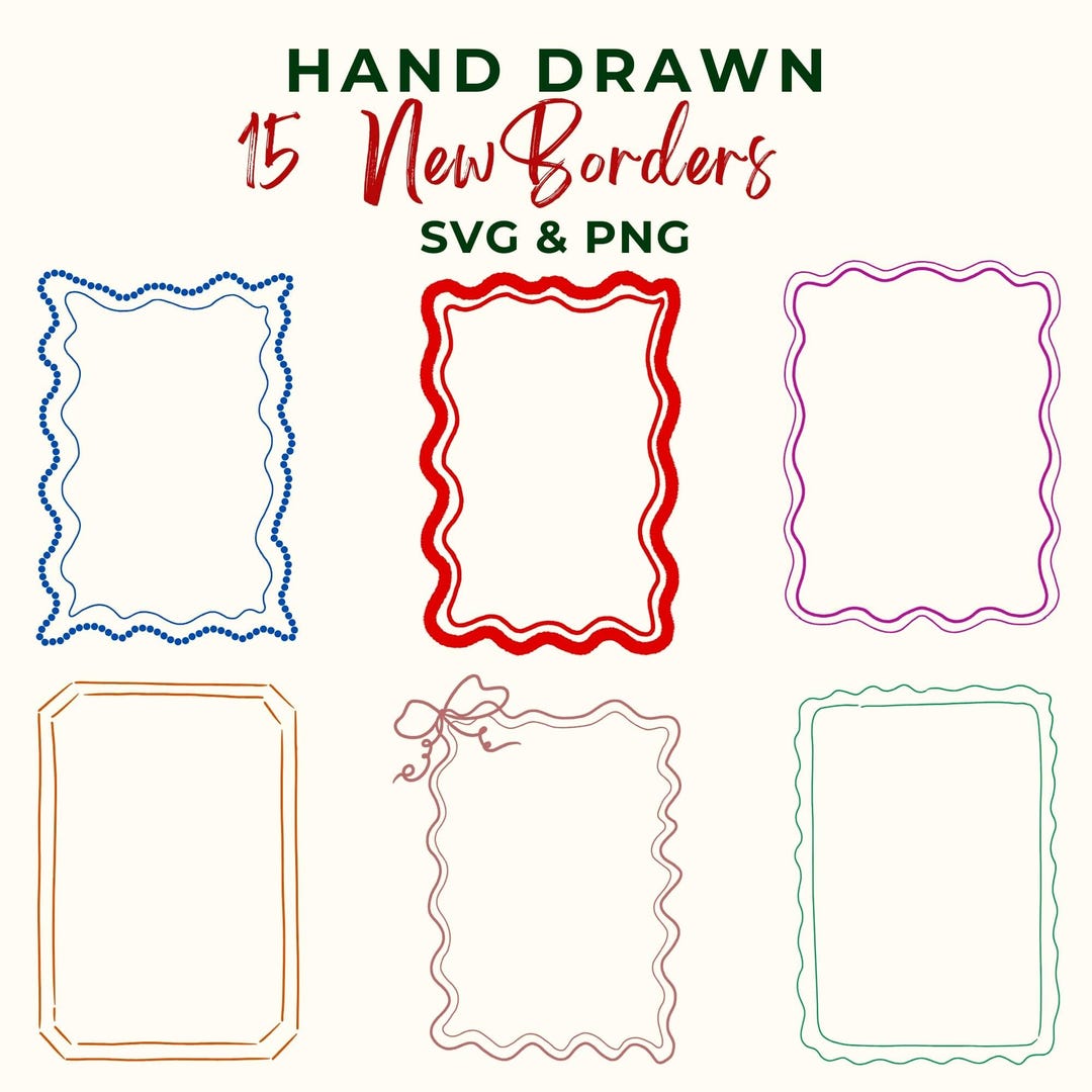 Hand-drawn Doodle Frames SVG & PNG Bundle: Whimsical Borders Clipart ...