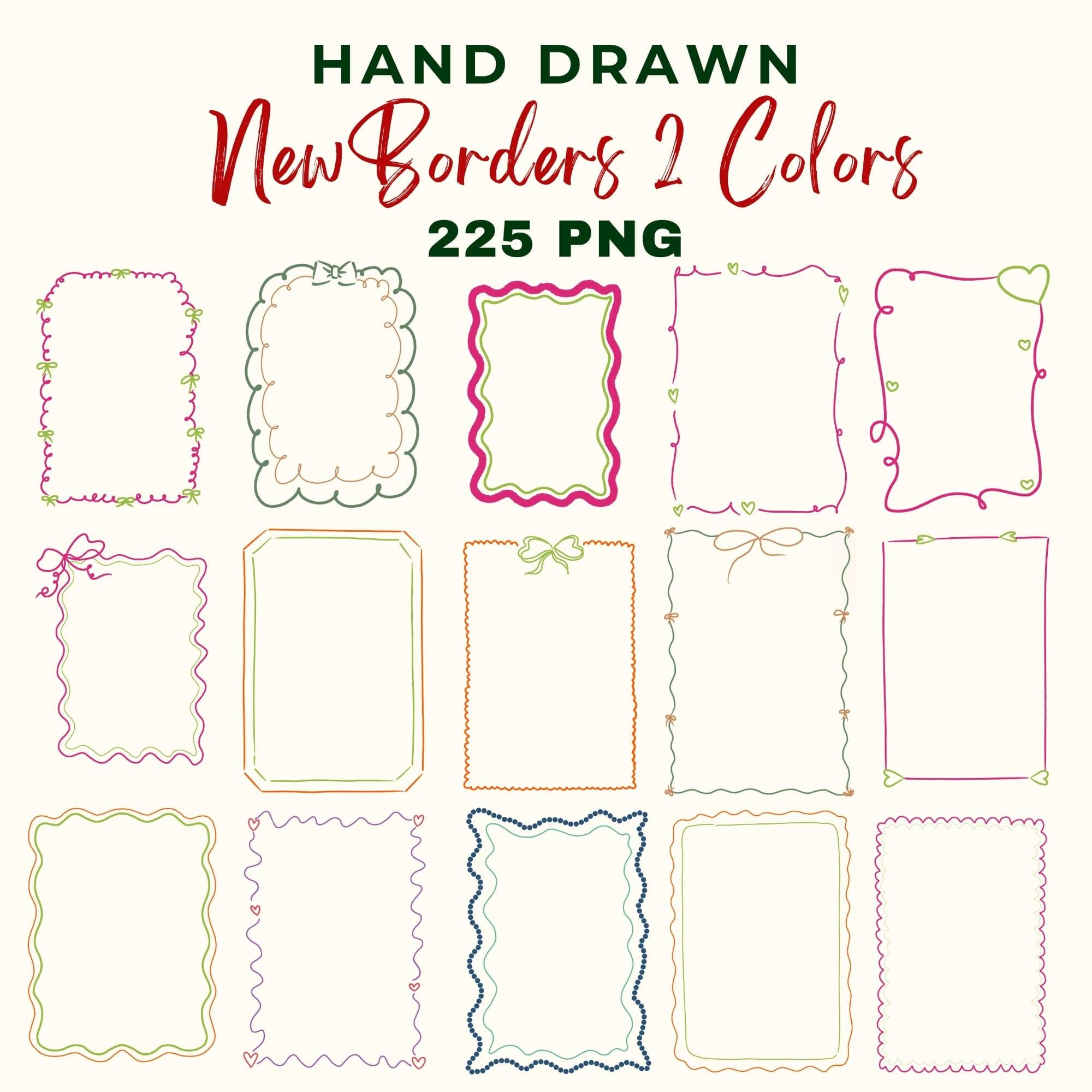 225 Whimsical Doodle Borders & Frames Clipart: Hand-drawn PNG