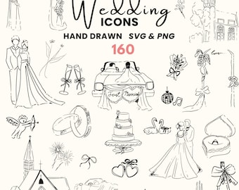 Wedding Illustration Clipart Bundle: Hand-Drawn SVG & PNG Icons (Digital Download)