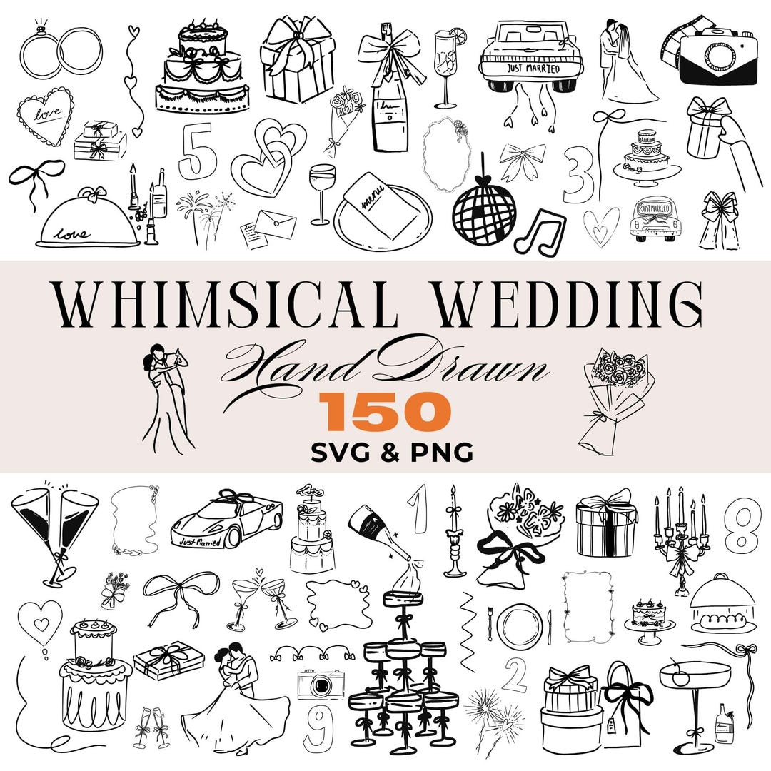 Hand Drawn Wedding Icons Clipart Bundle: DIY Invitations (SVG & PNG ...