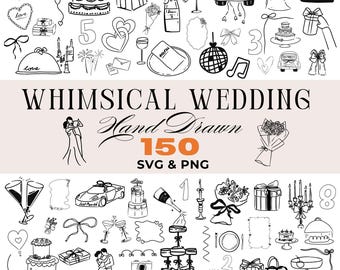 Hand Drawn Wedding Icons Clipart Bundle: DIY Invitations (SVG & PNG Digital Download)
