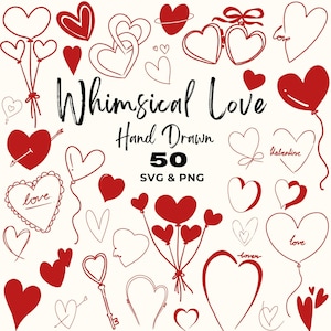 Valentine&#39;s Day Decorative Clipart, Love Hearts Elements Graphic, Valentines Hand Draw Elements, Digital Clipart PNG SVG, Instant Download