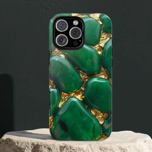Green Jade Gemstone Phone Case for iPhone and Samsung, Crystal Aesthetic Protective Cover, Boho Chic Green Gift for Her