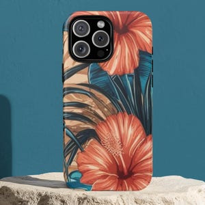 Tropical Hibiscus Phone Case, Island Luxe Floral Cover for iPhone and Samsung, Tough Summer Vibe Case, Gift for Her, Beach Aesthetic
