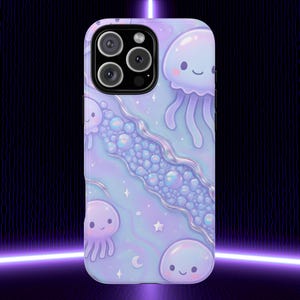 Cute Jellyfish Phone Case, Kawaii Pastel Aesthetic Cover for iPhone and Samsung, Iridescent, Oceancore, Soft Girl Gift