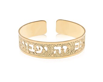 This Too Shall Pass In Hebrew, Inspirational Cuff, Hebrew Cuff Bracelet For Women, Handmade Gold Cuff, Boho Gold Brass Bracelet