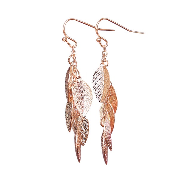 Elegant Rose Gold Leaf Earrings, Filigree Rose Gold Earrings, Earrings For Women, Nature Earrings, Fashion Jewelry
