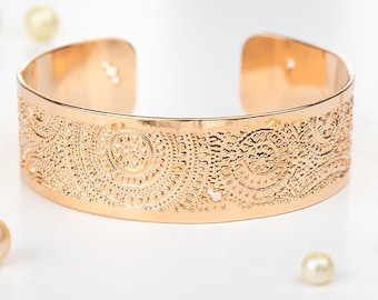 Mandala Bracelet, Rose Gold Cuff Bracelet, Women's Cuff Bracelet, Handmade Cuff Bracelet, Boho Rose Gold Brass Bracelet