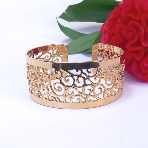 Rose Gold cuff bracelet interlaced spirals Rose gold Etsy