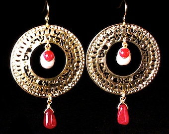 Kabbalah Sacred Earrings With Pearls & Cherry Quartz, Gold Sacred Name Earrings, Earrings For Women, Judaica Jewelry, Jewish Jewelry