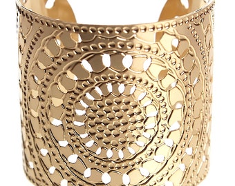 Henna Bracelet For Women, Gold Fashion Cuff, Gold Filigree Bracelet, Wide Cuff Bracelet, Statement Gold Cuff, Boho Gold Brass Bracelet