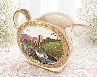 Vintage Sadler Abbey Falls Creamer Gravy Boat England Transferware Large Pitcher Cottage Decor