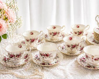 Royal Albert Lavendel Rose Teetasse Untertassen-Set Vintage Bone China Rosa Rosen Goldzier