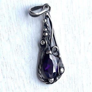 Vintage Amethyst Sterling Silver Pendant: Filigree Charm, Victorian Style