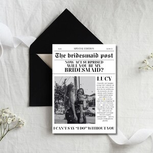 Jornal de Pedido de Casamento para Madrinhas | Convite Digital para Madrinhas | Pedido Engraçado para Festa de Casamento | Cartão Postal Editável para Madrinhas para Download