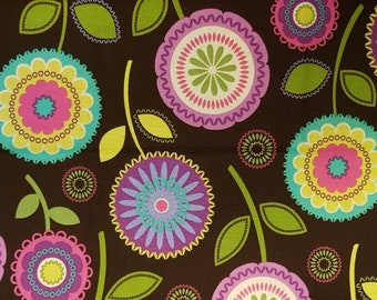 Fat Quarter Quilting fabric abstract floral brown purple pink green