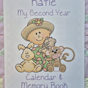 Second Year Monkey Baby Calendar and Memory Book for Baby Girl ~ 13 Month Calendar - Personalized