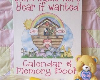 Noah's Ark Calendar and Memory Book for GIRL ~ 13 Month Calendar - Personalized