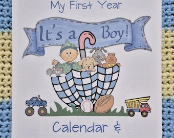 Babykalender und Erinnerungsbuch für Jungen ~ 13-Monats-Kalender - personalisiert