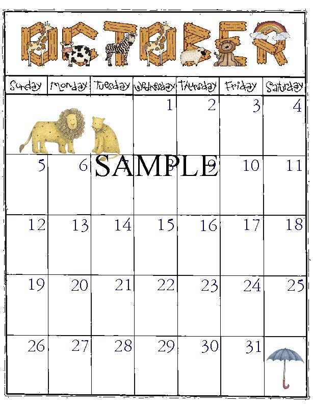 Noah's Ark Calendar and Memory Book for GIRL 13 Month Calendar
