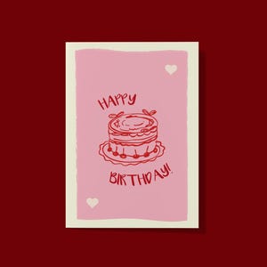Alles Gute zum Geburtstag Karte - Vintage Kuchen Alles Gute zum Geburtstag Karte - Pink & Rot Geburtstagskarte Für Freundin - Für Sie - Für den besten Freund - Blanko Karte