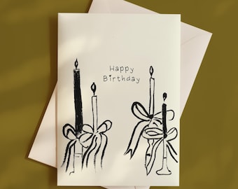 Hand-Drawn Birthday Card: Vintage Candle Design