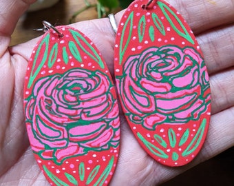 SALE! Hand-painted Linear Rose Earrings