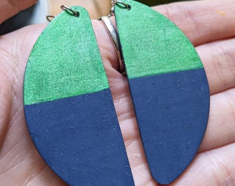 SALE! Hand-painted Shimmery Green & Gray Earrings