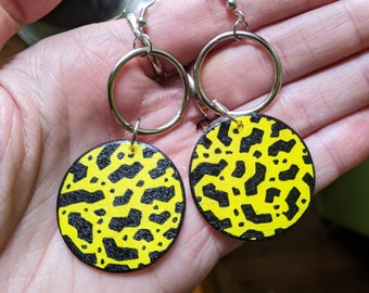 Hand-painted Upcycled Yellow O-ring Earrings