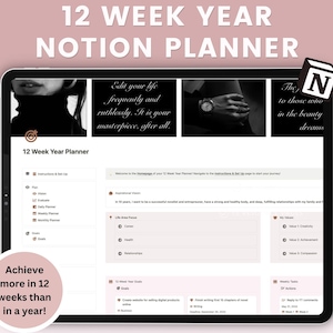 12 Week Year Notion Planner Template Goal Tracker Dashboard Quarterly Goals 90 Day Planner Template Task To Do List Productivity Template