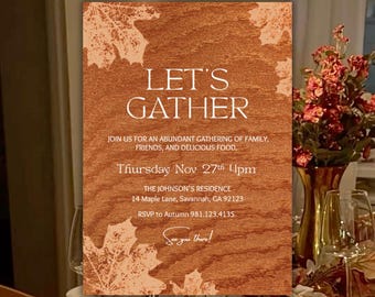 Invitación a la cena de Acción de Gracias, plantilla editable de Canva (descarga digital)