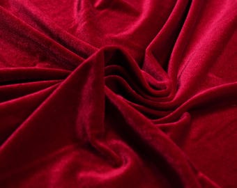 Deep Red Stretch Velvet Fabric by the Yard, 4-Way Soft and Stretchy Velvet Material for Fall Gowns, Dresses, Holiday Decor, Bows, DIY Sewing