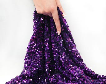 Royal Purple Sequin Fabric by the Yard, 2-Way Stretch All-Over Sequins Velvet Spandex Soft Fabric for Dresses, Gowns,Dancewear & Event Decor