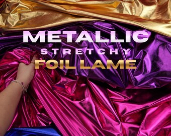 Metallic Stretch Foil Fabric by the Yard, Stretchy Chrome Spandex Shiny Lame Fabric for Dancewear, Halloween Costumes, Backdrops, DIY Crafts