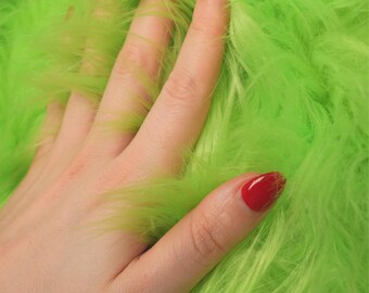 Lime Green Faux Fur Fabric by the Yard, 60" Wide Citrus Plush Fake Fur Material for Sewing, Halloween, Mascot Heads & Fursuit Costumes