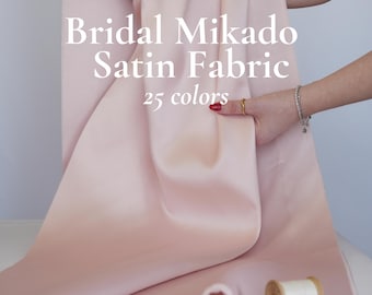 Premium Mikado Satin Fabric by the Yard,  Bridal Twill Fabric 60" Wide, Structured Heavy Matte Satin for Wedding Gowns, Bodice and Corset