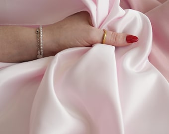 Pearl Pink Bridal Dull Satin Fabric by the Yard, Light Pastel Pink Heavy Matte Duchess Peau de Soie Lamour Satin for Wedding Dresses, Decor