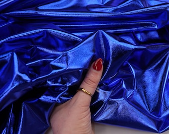 Royal Blue Metallic Foil Fabric by the Yard, Stretchy Shimmer Fabric for Halloween Costumes, Dancewear, Gymnastics Leotards, Cosplay